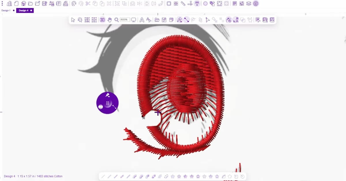 Satin stitch outlines creating smooth curves in anime embroidery digitizing