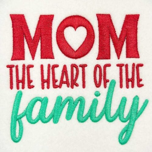 mom heart family embroidery design