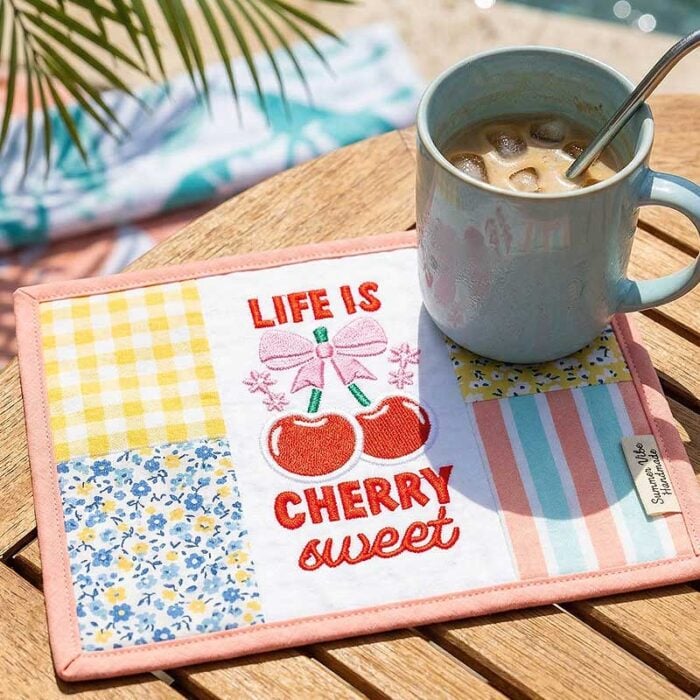 SD_SF_06_MugRug | Embroidery Legacy life is sweet mug rug