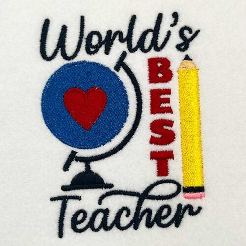 Worlds best teacher embroidery design