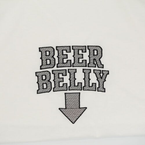 Freebie-Beer-Belly | Embroidery Legacy The word BREEDER in large, black, outlined, hatched letters with a downward-pointing arrow beneath.