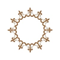 Decorative circular wreath pattern in brown with ornate fleur-de-lis motifs forming a ring.