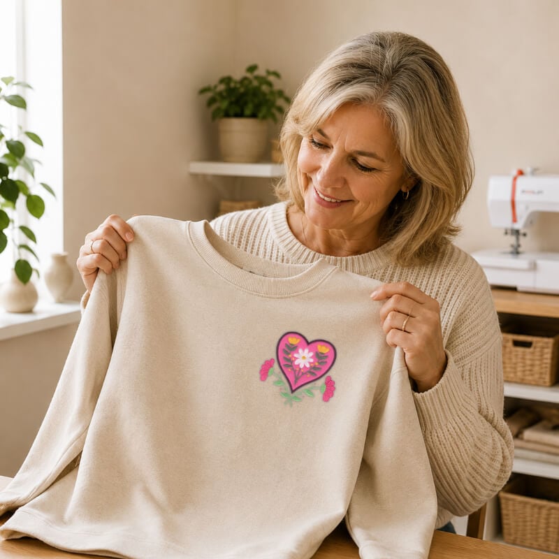 beginner-admiring-first-embroidery-project