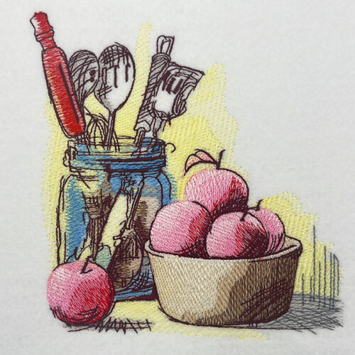 Apple bowl embroidery design