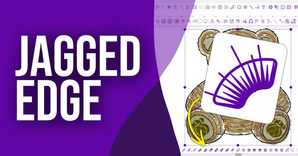 jagged-edge-tool-embroidery-legacy-software | Embroidery Legacy Jagged Edge tool in Embroidery Legacy Digitizing Software creating uneven stitch edges on a teddy bear design.