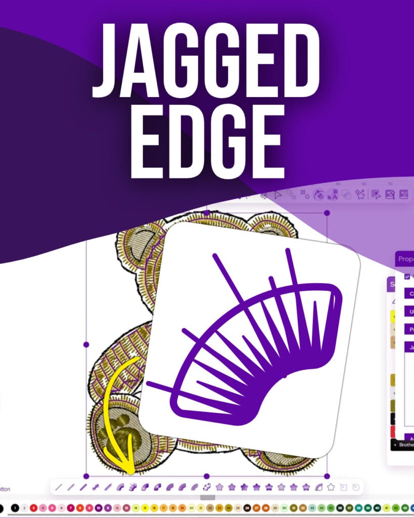 jagged-edge-tool-embroidery-legacy-software-mobile | Embroidery Legacy Jagged Edge tool in Embroidery Legacy Digitizing Software creating uneven stitch edges on a teddy bear design.