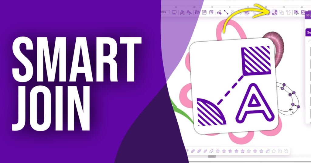 smart-join-embroidery-legacy-software | Embroidery Legacy Smart Join tool in Embroidery Legacy Digitizing Software showing connected embroidery objects for smoother pathing.