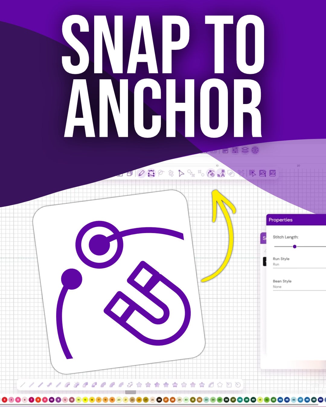 snap-to-anchor-tool-embroidery-legacy-software-mobile | Embroidery Legacy Snap to Anchor tool in Embroidery Legacy Digitizing Software showing anchor-point editing controls.